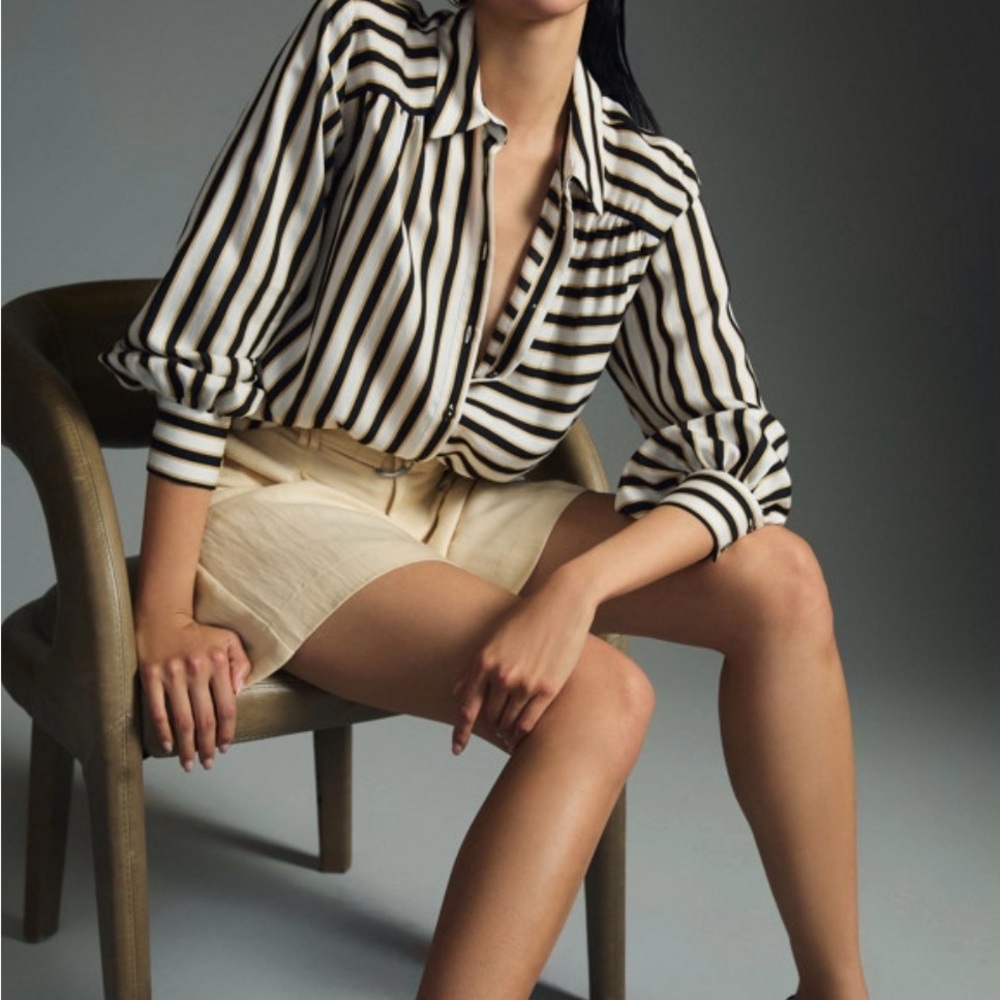 Maeve button down shirt Women's Top long sleeve Striped Black White Sz Medium